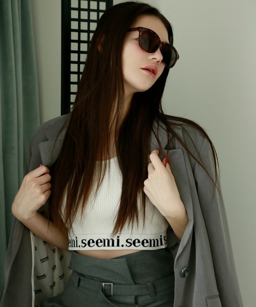 Seemi. byNICECLAUP（ シーミーバイナイスクラップ）の「【Seemi】ロゴラインニットタンクトップ（タンクトップ・レディース・ピンクベージュ/オフホワイト・FREE）」の4枚目の写真