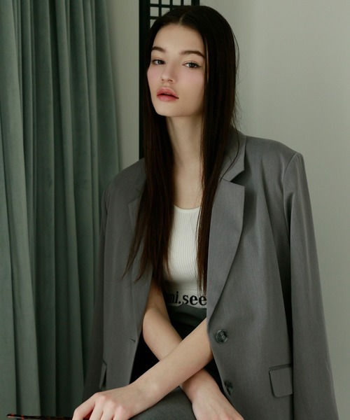 Seemi. byNICECLAUP（ シーミーバイナイスクラップ）の「【Seemi】ロゴラインニットタンクトップ（タンクトップ・レディース・ピンクベージュ/オフホワイト・FREE）」の5枚目の写真