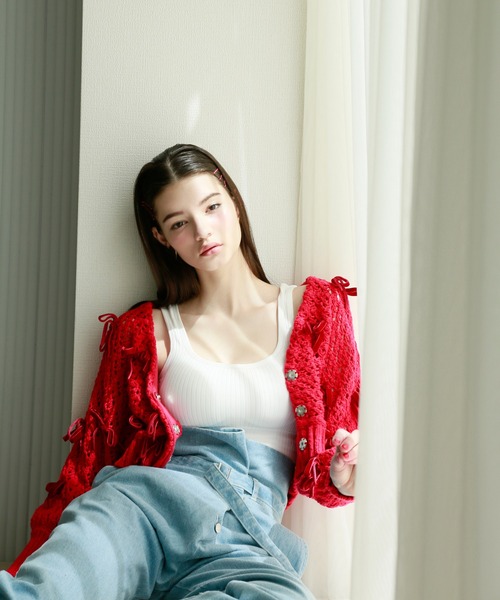 Seemi. byNICECLAUP（ シーミーバイナイスクラップ）の「【Seemi】ロゴラインニットタンクトップ（タンクトップ・レディース・ピンクベージュ/オフホワイト・FREE）」の17枚目の写真