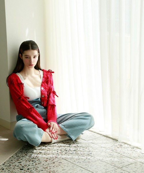 Seemi. byNICECLAUP（ シーミーバイナイスクラップ）の「【Seemi】ロゴラインニットタンクトップ（タンクトップ・レディース・ピンクベージュ/オフホワイト・FREE）」の18枚目の写真