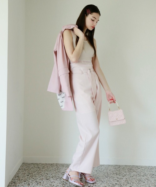 Seemi. byNICECLAUP（ シーミーバイナイスクラップ）の「【Seemi】ロゴラインニットタンクトップ（タンクトップ・レディース・ピンクベージュ/オフホワイト・FREE）」の11枚目の写真