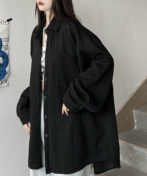 SHEENA（シーナ）の「オーバーサイズレースシャツ（シャツ/ブラウス・レディース・ブラック/オフホワイト・M）」の15枚目の写真