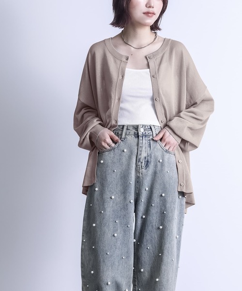 機能素材】『前後2wayシアーニットカーディガン』（カーディガン