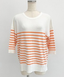 Cinderella（シンデレラ）の「トップス レディース ニット ボーダー 袖あり 半袖 長袖 七分袖　ニットトップス レディース 春 夏 春夏 黒 白 ニット トップス 長袖ニット 長袖 無地 ボーダー チュニック セーター ボーダーニット ストレッチ ブラック ホワイト（ニット/セーター）」