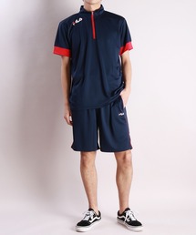 FILA パウダーメッシュ ハーフジップ 半袖 スタンドカラー & ハーフパンツ セットアップ