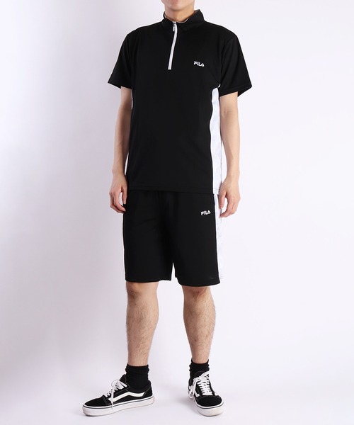 FILAフィラ メンズ ストライプジャガードゲームシャツ白ハーフパンツ