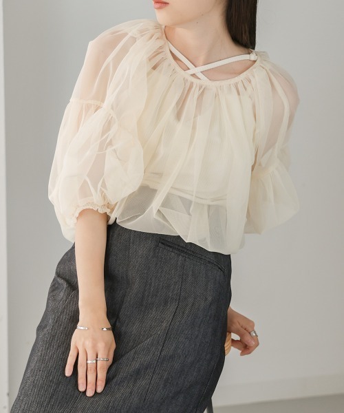 Bab（バブ）の「チュールギャザートップス（シャツ/ブラウス・レディース・ブラック/ホワイト系その他・FREE）」の17枚目の写真