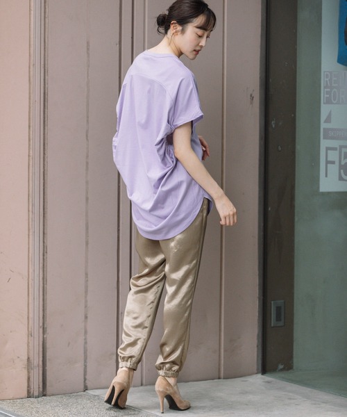 Munich（ミューニック）の「コットンジャージバックドレープトップス（Tシャツ/カットソー・レディース・ホワイト/ブラック/ブルー/ラベンダー・FREE）」の7枚目の写真