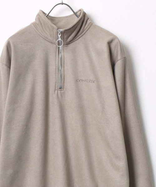 CONVERSE（コンバース）の「CONVERSE/コンバース スウェード ワンポイントロゴ刺繍 ハーフジップ プルオーバースウェットトレーナー トップス レディース メンズ（スウェット・メンズ・ベージュ/チャコール/ブラウン/ホワイト/サックスブルー/グレー・M/L/LL）」の5枚目の写真
