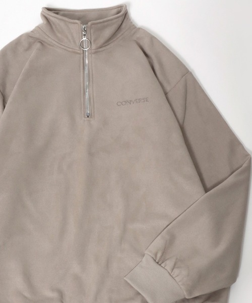 CONVERSE（コンバース）の「CONVERSE/コンバース スウェード ワンポイントロゴ刺繍 ハーフジップ プルオーバースウェットトレーナー トップス レディース メンズ（スウェット・メンズ・ベージュ/チャコール/ブラウン/ホワイト/サックスブルー/グレー・M/L/LL）」の7枚目の写真