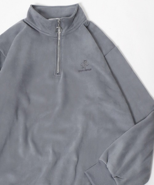 CONVERSE（コンバース）の「CONVERSE/コンバース スウェード ワンポイントロゴ刺繍 ハーフジップ プルオーバースウェットトレーナー トップス レディース メンズ（スウェット・メンズ・ベージュ/チャコール/ブラウン/ホワイト/サックスブルー/グレー・M/L/LL）」の9枚目の写真