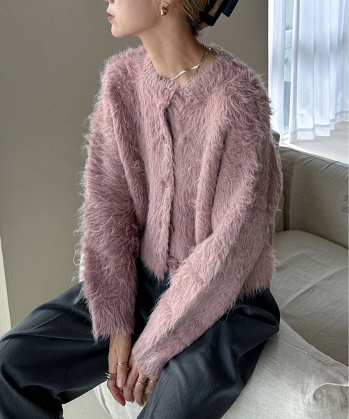 feepur（フェピュール）の「【ハンドウォッシャブル】ウール混シャギーショートカーディガン（カーディガン/ボレロ・レディース・グレー/ブルー/ブラック/オフホワイト/ピンクベージュ・MEDIUM）」の6枚目の写真