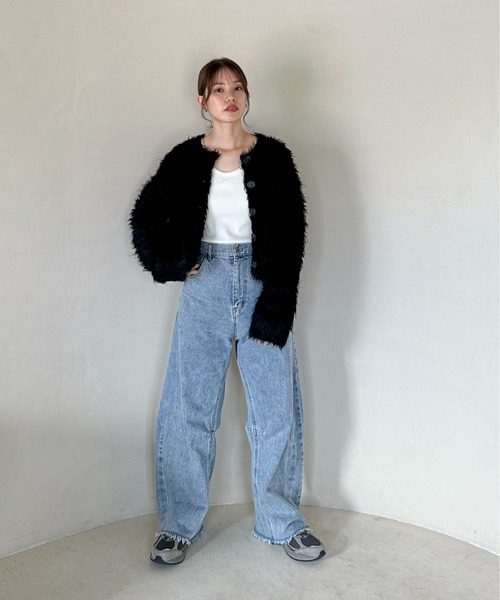 feepur（フェピュール）の「【ハンドウォッシャブル】ウール混シャギーショートカーディガン（カーディガン/ボレロ・レディース・グレー/ブルー/ブラック/オフホワイト/ピンクベージュ・MEDIUM）」の21枚目の写真