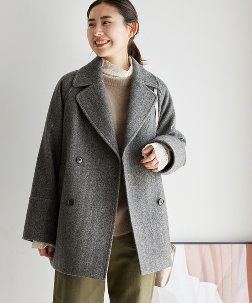 美品♡relume woolメルトン　ピーコート 黒 roshell pコート ピーコート メルトンショート丈Pコート メンズ