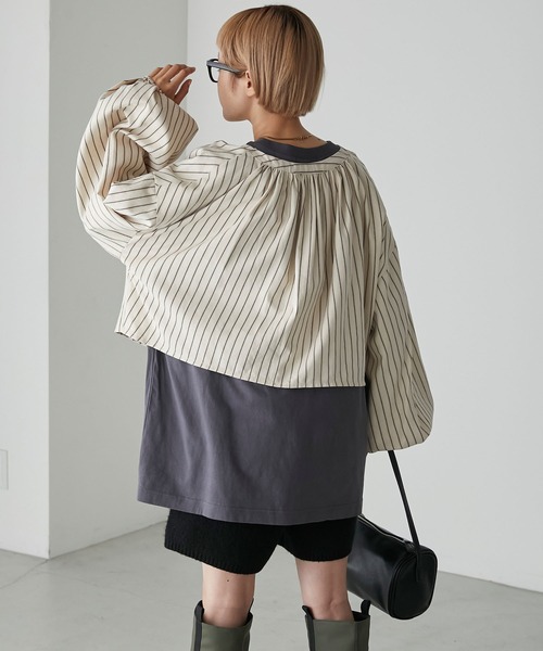 forksy.】ピーチストライプ前後2wayボレロブラウス forksy.│MONO-MART