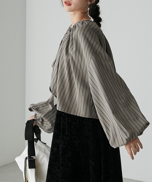 forksy.(フォルクシー)の「【forksy.】ピーチストライプ前後2wayボレロブラウス(シャツ/ブラウス・レディース・オリーブ/ベージュ・FREE)」の5枚目の写真