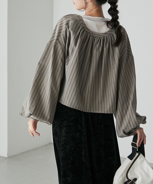 forksy.(フォルクシー)の「【forksy.】ピーチストライプ前後2wayボレロブラウス(シャツ/ブラウス・レディース・オリーブ/ベージュ・FREE)」の6枚目の写真
