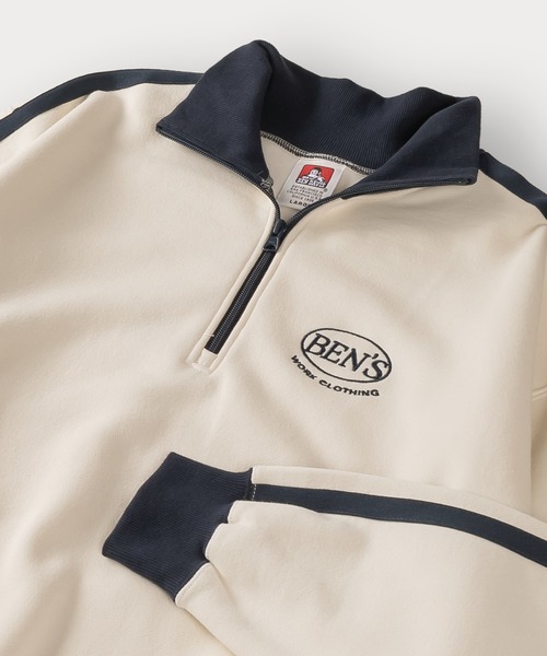 BEN DAVIS(ベンデイビス)の「【BENDAVIS/ベンデイビス】RIB NECK HALF ZIP SWEAT リブハイネックハーフジップスウェット/トラックジャケット/ビッグシルエット/裏起毛(スウェット・メンズ・オレンジ/ブルー/オフホワイト/ブラック/グリーン・M/L/XL)」の1枚目の写真
