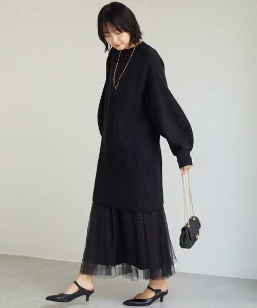 LAVEANGE（ラビアンジェ）の「畦編みニットチュニック（チュニック・レディース・ブラック/グレー/ベージュ・M/3L/LL）」の10枚目の写真