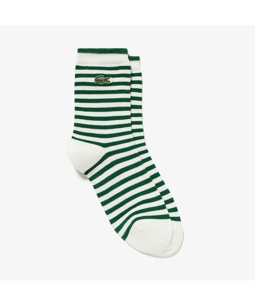LACOSTE（ラコステ）の「コットンブレンドボーダーニットショートソックス（ソックス/靴下・レディース・グレー/ブラック×ホワイト/ホワイト×グリーン・24.0cm）」の2枚目の写真