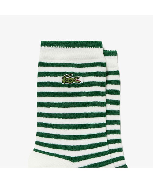 LACOSTE（ラコステ）の「コットンブレンドボーダーニットショートソックス（ソックス/靴下・レディース・グレー/ブラック×ホワイト/ホワイト×グリーン・24.0cm）」の6枚目の写真