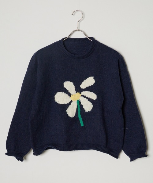 ROOPTOKYO（ループトウキョウ）の「フラワージャガードニット（ニット/セーター・レディース・ネイビー/ホワイト・FREE）」の4枚目の写真