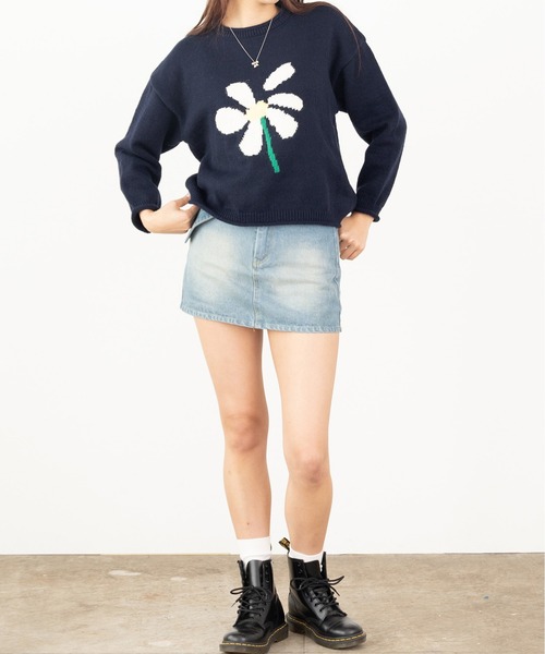 ROOPTOKYO（ループトウキョウ）の「フラワージャガードニット（ニット/セーター・レディース・ネイビー/ホワイト・FREE）」の10枚目の写真
