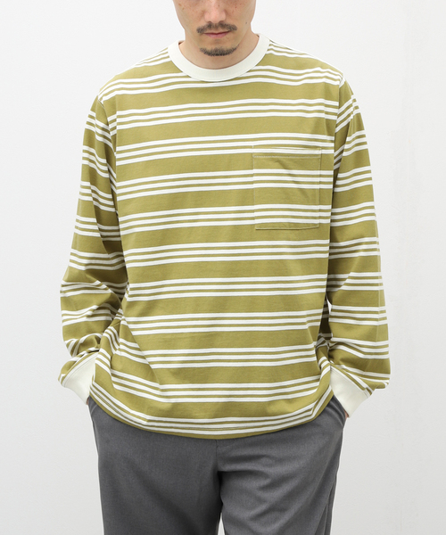 JOURNAL STANDARD relume（ジャーナルスタンダード　レリューム）の「Relume Jeans マルチボーダーロングスリーブTシャツ（Tシャツ/カットソー・メンズ・ブラウン/グリーン/ボルドー・MEDIUM/LARGE）」の2枚目の写真