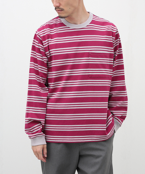 JOURNAL STANDARD relume（ジャーナルスタンダード　レリューム）の「Relume Jeans マルチボーダーロングスリーブTシャツ（Tシャツ/カットソー・メンズ・ブラウン/グリーン/ボルドー・MEDIUM/LARGE）」の3枚目の写真