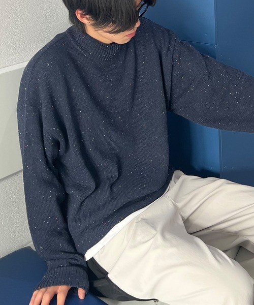 PICSAS（ピクサス）の「【PICSAS】カラーネップニットモックネックプルオーバー（ニット/セーター・レディース・グリーン/ブラック/ブラウン/アッシュグレー/アイボリー/ネイビー/グレイッシュベージュ・M/L）」の7枚目の写真