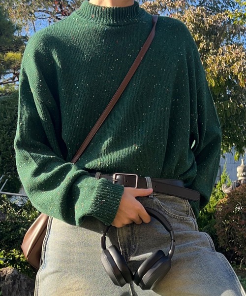 PICSAS（ピクサス）の「【PICSAS】カラーネップニットモックネックプルオーバー（ニット/セーター・レディース・グリーン/ブラック/ブラウン/アッシュグレー/アイボリー/ネイビー/グレイッシュベージュ・M/L）」の6枚目の写真