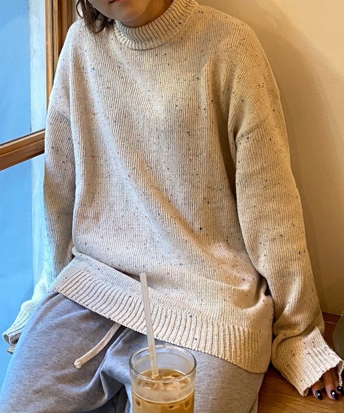 PICSAS（ピクサス）の「【PICSAS】カラーネップニットモックネックプルオーバー（ニット/セーター・レディース・グリーン/ブラック/ブラウン/アッシュグレー/アイボリー/ネイビー/グレイッシュベージュ・M/L）」の2枚目の写真