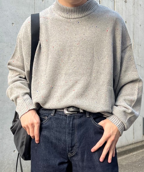 PICSAS（ピクサス）の「【PICSAS】カラーネップニットモックネックプルオーバー（ニット/セーター・レディース・グリーン/ブラック/ブラウン/アッシュグレー/アイボリー/ネイビー/グレイッシュベージュ・M/L）」の4枚目の写真