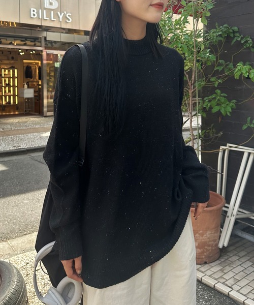 PICSAS（ピクサス）の「【PICSAS】カラーネップニットモックネックプルオーバー（ニット/セーター・レディース・グリーン/ブラック/ブラウン/アッシュグレー/アイボリー/ネイビー/グレイッシュベージュ・M/L）」の3枚目の写真