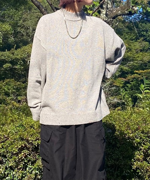 PICSAS（ピクサス）の「【PICSAS】カラーネップニットモックネックプルオーバー（ニット/セーター・レディース・グリーン/ブラック/ブラウン/アッシュグレー/アイボリー/ネイビー/グレイッシュベージュ・M/L）」の12枚目の写真