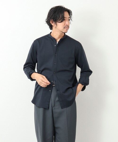 NOLLEY'S goodman(ノーリーズグッドマン)の「ハイゲージ バンドカラーシャツ(シャツ/ブラウス・メンズ・ホワイト系その他/ネイビー/ブラック系その他・M/L/S)」の4枚目の写真