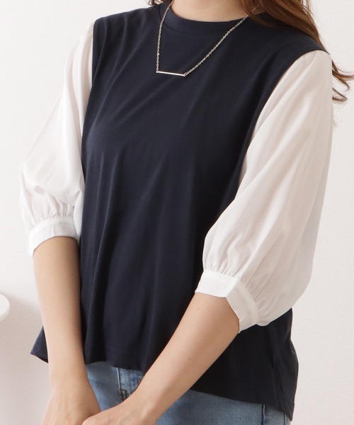 Lace Ladies(レースレディース)の「5分袖フェイクレイヤードドッキングブラウス(シャツ/ブラウス・レディース・ブラック×ホワイト/チェック/ネイビー×ホワイト/グレー・XL/M)」の3枚目の写真