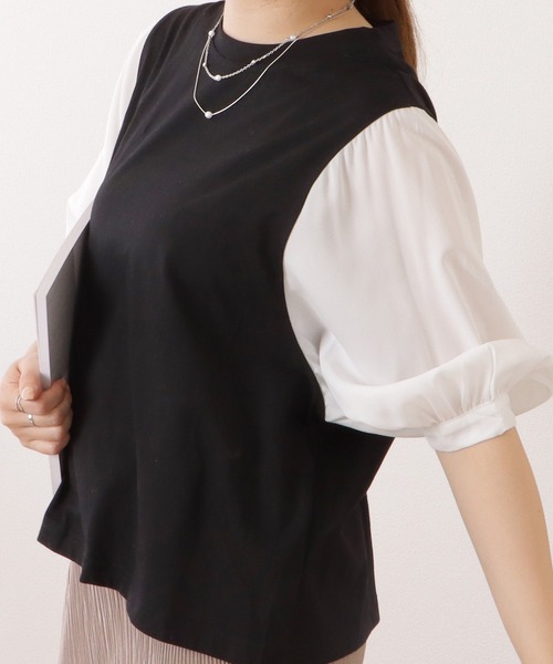 Lace Ladies(レースレディース)の「5分袖フェイクレイヤードドッキングブラウス(シャツ/ブラウス・レディース・ブラック×ホワイト/チェック/ネイビー×ホワイト/グレー・XL/M)」の5枚目の写真