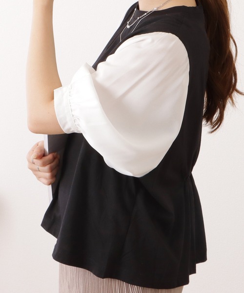 Lace Ladies(レースレディース)の「5分袖フェイクレイヤードドッキングブラウス(シャツ/ブラウス・レディース・ブラック×ホワイト/チェック/ネイビー×ホワイト/グレー・XL/M)」の9枚目の写真