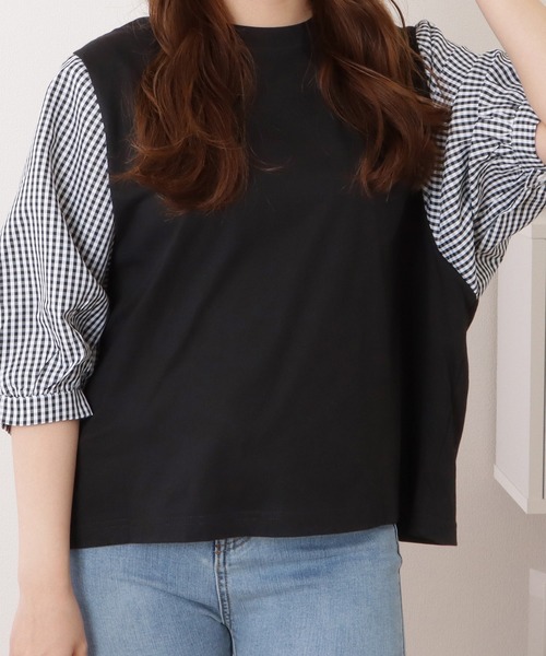 Lace Ladies(レースレディース)の「5分袖フェイクレイヤードドッキングブラウス(シャツ/ブラウス・レディース・ブラック×ホワイト/チェック/ネイビー×ホワイト/グレー・XL/M)」の12枚目の写真