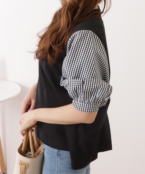 Lace Ladies(レースレディース)の「5分袖フェイクレイヤードドッキングブラウス(シャツ/ブラウス・レディース・ブラック×ホワイト/チェック/ネイビー×ホワイト/グレー・XL/M)」の14枚目の写真