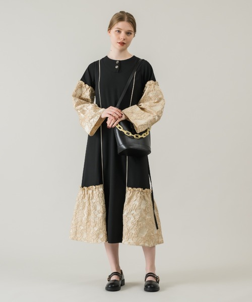 idem（イデム）の「elegant jacquard onepiece/花柄ジャガード切替ワンピース（ワンピース・レディース・アイボリー/ブラック・FREE）」の10枚目の写真