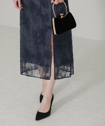 LEJA】スパンコール刺しゅうレース透け感フレアスリーブスリット入りI