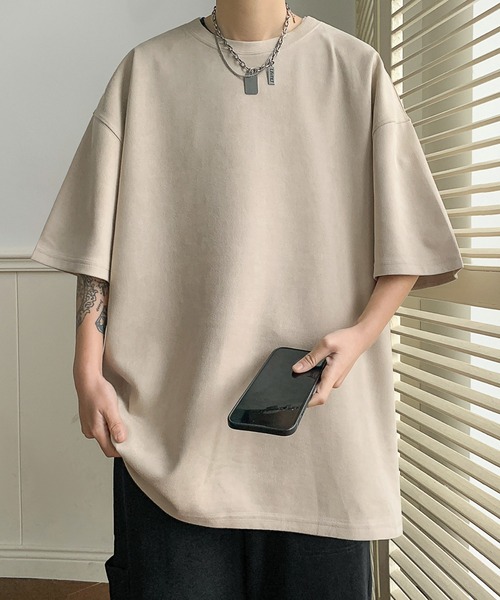 NO WAY（ノーウェイ）の「サマースエードビッグシルエットTシャツ（Tシャツ/カットソー・メンズ・ベージュ/ネイビー/ブラック/グレー/モカ/ブラウン・LARGE/MEDIUM）」の5枚目の写真
