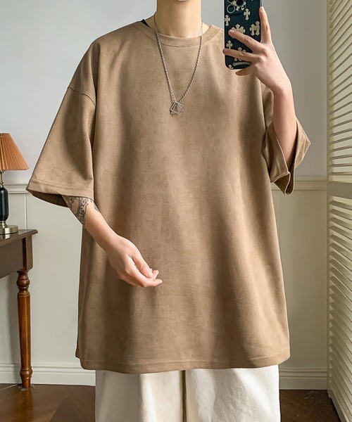 NO WAY（ノーウェイ）の「サマースエードビッグシルエットTシャツ（Tシャツ/カットソー・メンズ・ベージュ/ネイビー/ブラック/グレー/モカ/ブラウン・LARGE/MEDIUM）」の4枚目の写真
