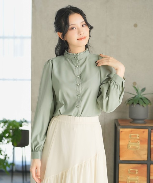 美品☆限定デザイン choucho スタンドカラー ブラウス 36 ベージュ