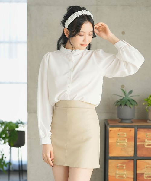 Newlyme(ニューリーミー)の「フリルスタンドカラーブラウス(シャツ/ブラウス・レディース・ブラック/グレイッシュブルー/パープル/ブルー/ホワイト/グリーン/チェリーピンク/ワイン・XX-LARGE/MEDIUM/LARGE/X-LARGE/SMALL)」の20枚目の写真