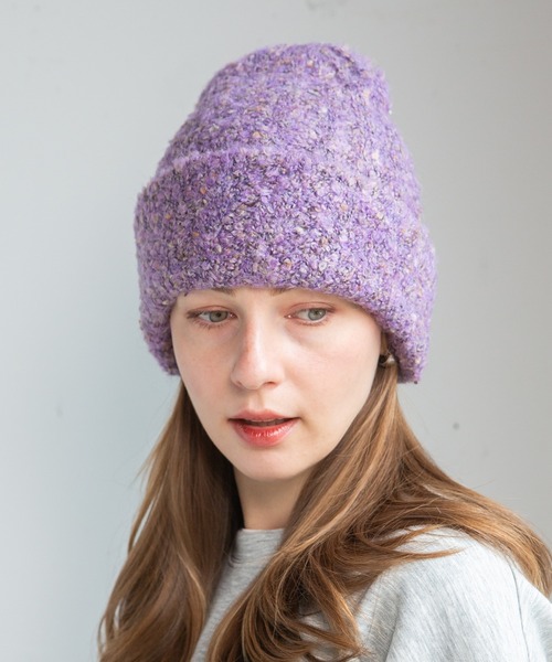 14+（イチヨンプラス）の「ブークレリブ編みニット（ニットキャップ/ビーニー・レディース・ブラック/ベージュ/イエロー/グレー/レッド/サーモンピンク/グレー系2/パープル・FREE/KIDS FREE）」の5枚目の写真