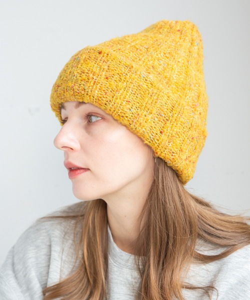 14+（イチヨンプラス）の「ブークレリブ編みニット（ニットキャップ/ビーニー・レディース・ブラック/ベージュ/イエロー/グレー/レッド/サーモンピンク/グレー系2/パープル・FREE/KIDS FREE）」の6枚目の写真