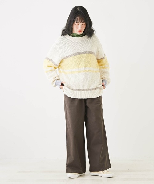 CUBE SUGAR（キューブシュガー）の「スラブニット配色切替プルオーバー（ニット/セーター・レディース・ベージュ/オレンジ/ナチュラル・M）」の21枚目の写真